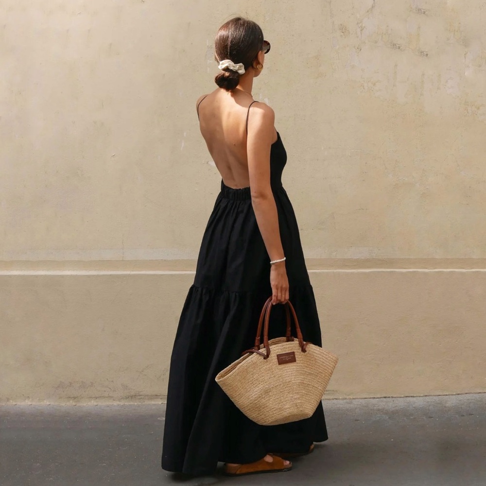 ABERCROMBIE & FITCH Low Back Tiered Maxi Dress - Black / XXS